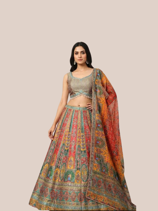 Albion Women’s Multicolor Printed Designer Party & Festive Wear Lehenga Set with Dupatta