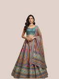Albion Women’s Teal Multicolor Printed Designer Party & Festive Wear Lehenga Set with Dupatta
