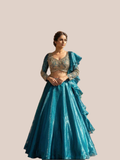 Albion Women’s Teal Blue Designer Party & Wedding Wear Lehenga Set with Ruffle Dupatta