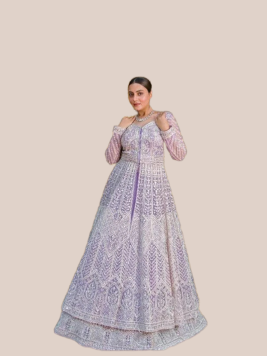 Albion Women’s Lavender Luxury Embroidered Party & Wedding Wear Lehenga Set