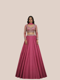 Albion Women’s Rani Pink Designer Party & Wedding Wear Lehenga Set with Choker Dupatta