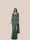 Albion Women’s Sage Green Sequin Designer Party Wear Saree with Embellished Blouse