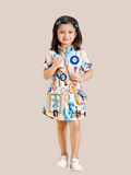 Albion Premium Girls Multicolor Printed Shirt Dress with Belt & Sling Bag