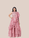Albion Girls Pink Party Wear Lehenga Choli with Designer Ruffle Dupatta Ethnic Set