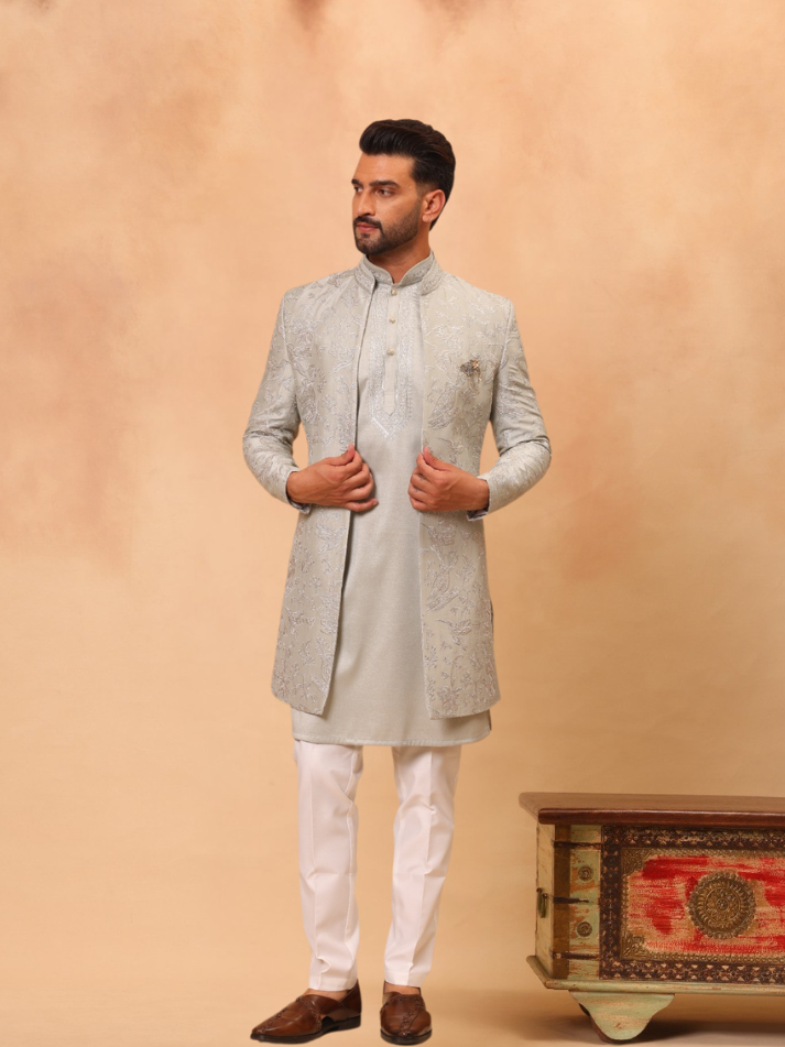 ALBION Men’s Ethnic Indo Western Suit – Classic Designer Wear-NATURAL