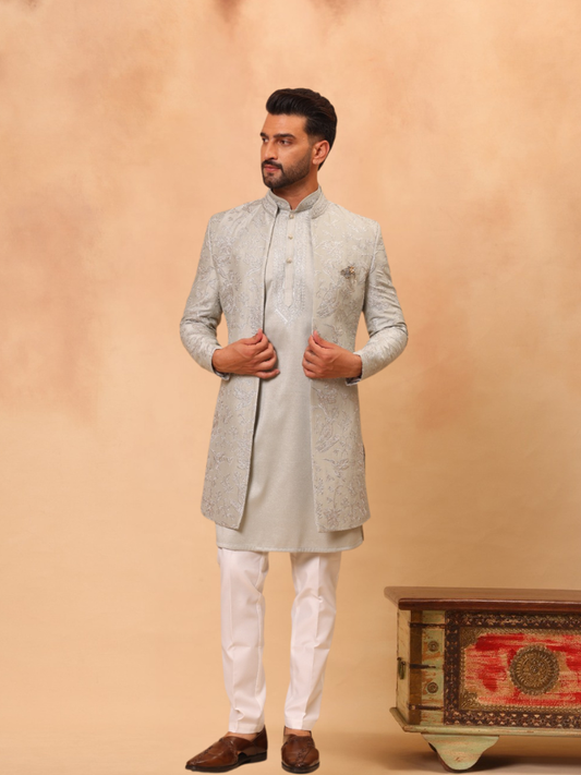 ALBION Men’s Ethnic Indo Western Suit – Classic Designer Wear-NATURAL