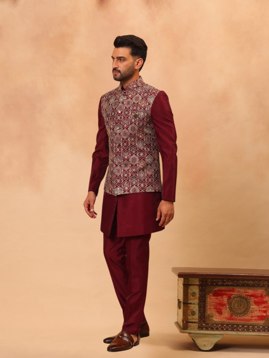 ALBION Indo Western Suit – Men’s Designer Wear-red