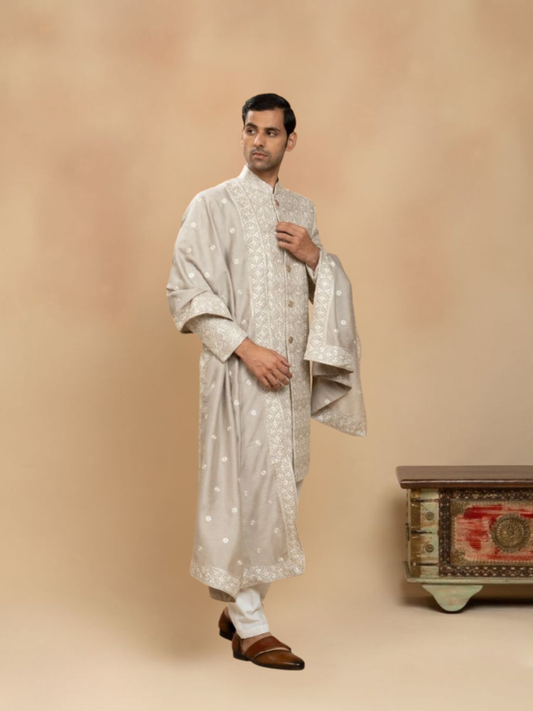 ALBION Contemporary Men’s Indo Western Ethnic Suit-NATURAL