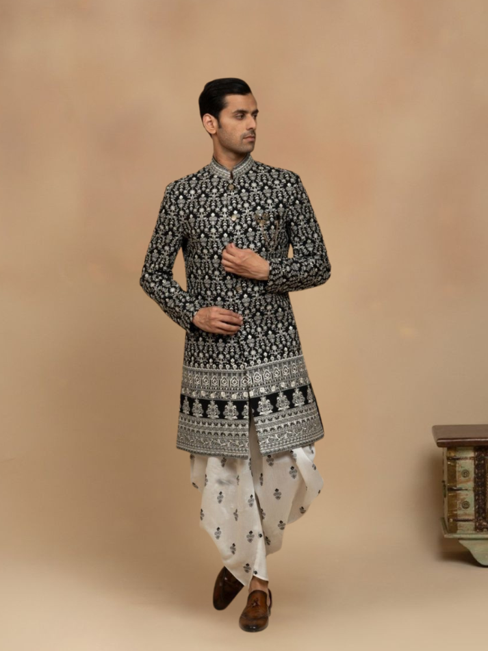 ALBION Men’s Indo Western Ethnic Suit-BLACK