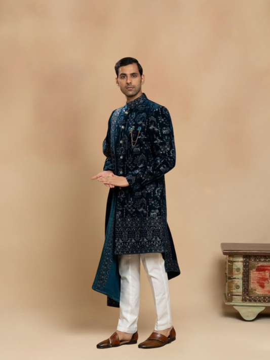 ALBION Contemporary Men’s Indo Western Ethnic Suit-TEAL