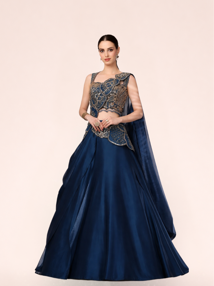 Albion Women’s Designer Lehenga Choli with Embroidered Blouse