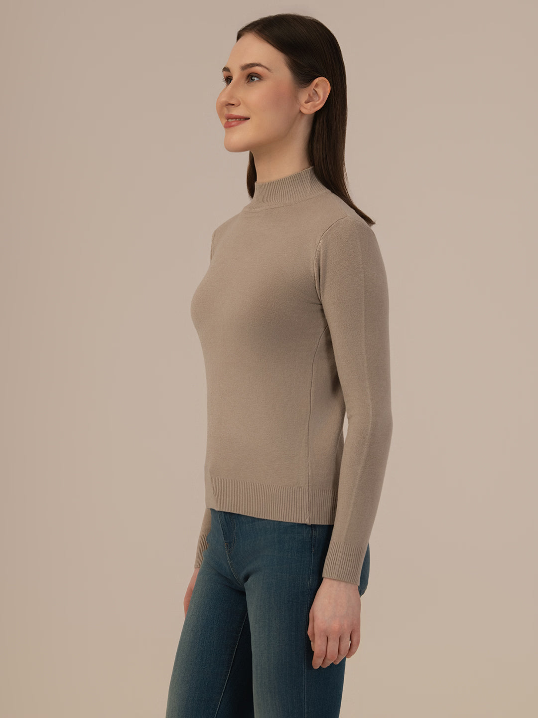 Albion Women’s Soft Woollen Sweater – Cozy Winter Wear – Beige