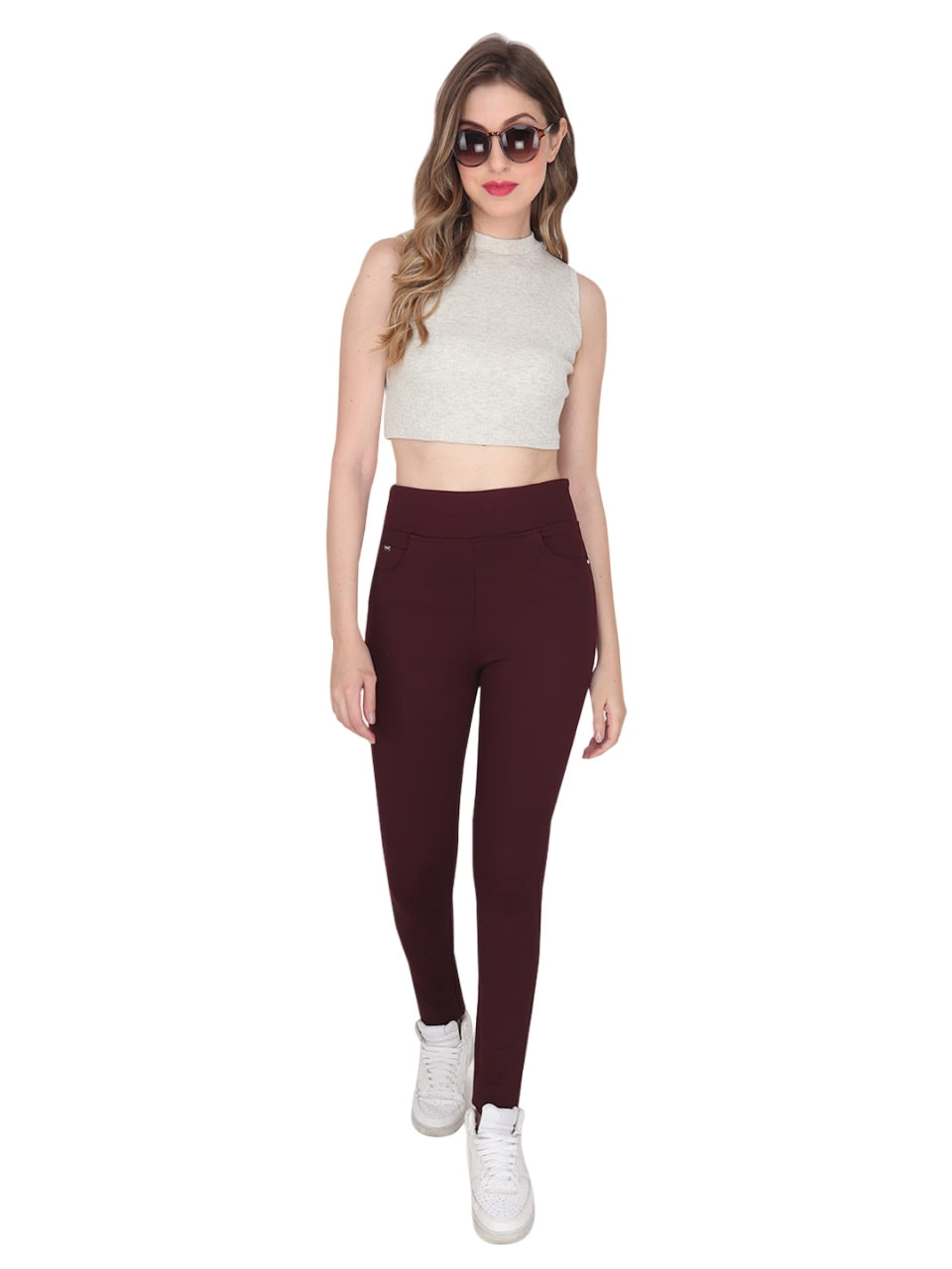 Women’s Slim Fit Jeggings - Trendy Look with Soft Fabric - Wine