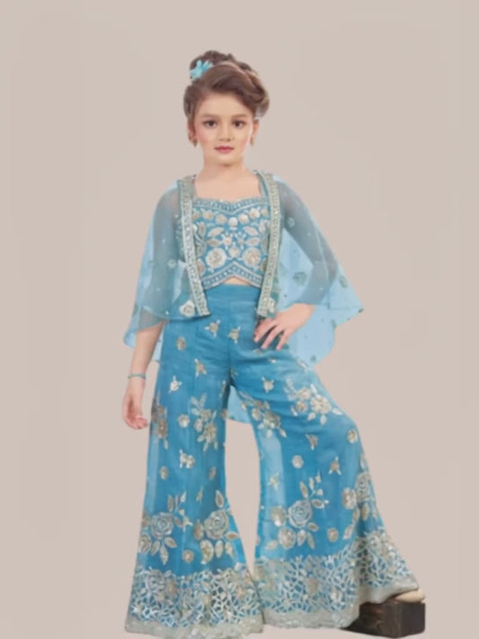Albion Girls Embroidered Ethnic Co-Ord Set with Cape