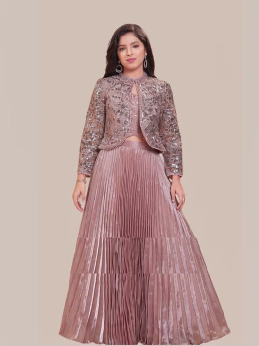 Albion Girls Party Wear Lehenga Choli with Jacket Dusty Pink Ethnic Set